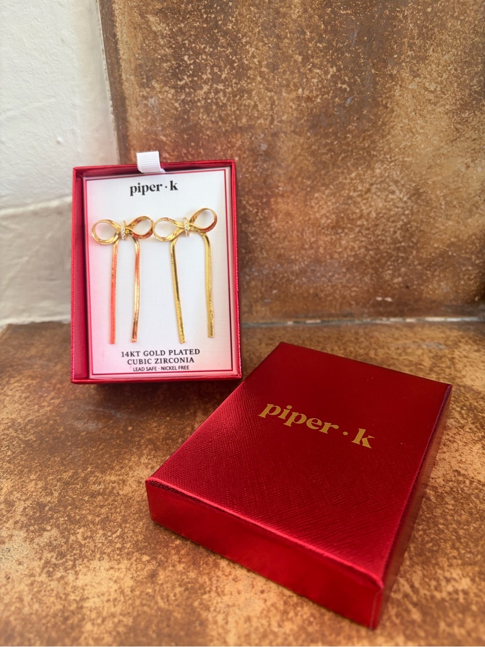 piper·k Gold Bow Drop Earrings - 14kt Gold Plated